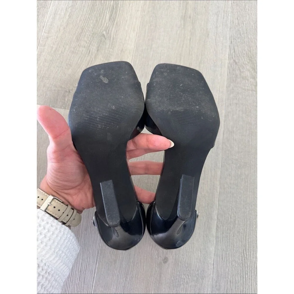 bp Black Square-Toe Ankle-Strap Heels